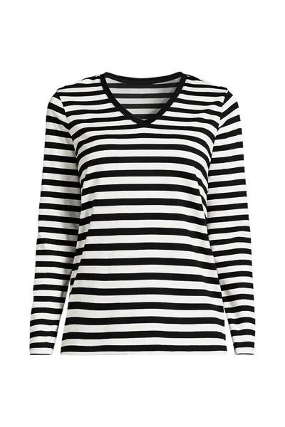 Lands' End Petite Supima Cotton Long Sleeve V-neck T-shirt In Black