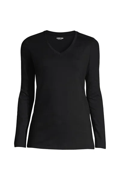 Lands' End Petite Supima Cotton Long Sleeve V-neck T-shirt In Black