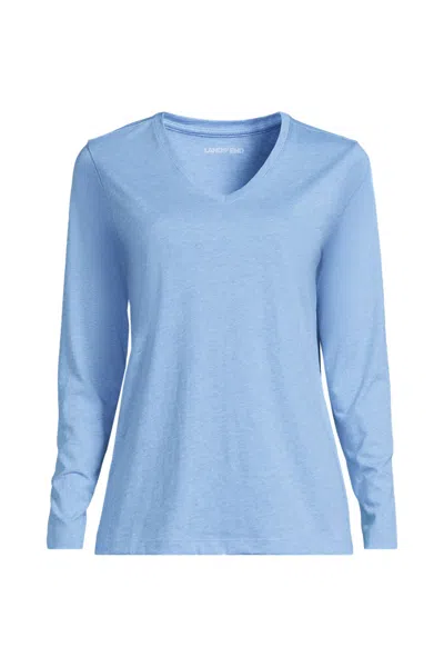 Lands' End Petite Supima Cotton Long Sleeve V-neck T-shirt In Blue