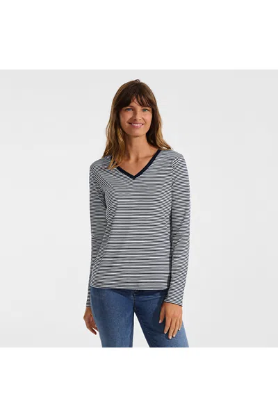 Lands' End Petite Supima Cotton Long Sleeve V-neck T-shirt In Gray