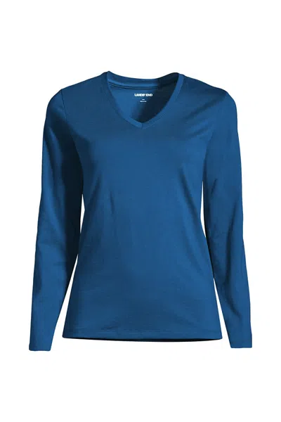 Lands' End Petite Supima Cotton Long Sleeve V-neck T-shirt In Blue