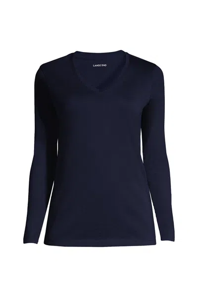 Lands' End Petite Supima Cotton Long Sleeve V-neck T-shirt In Blue