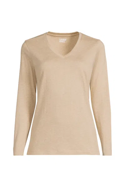 Lands' End Petite Supima Cotton Long Sleeve V-neck T-shirt In Pink