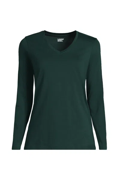 Lands' End Petite Supima Cotton Long Sleeve V-neck T-shirt In Black