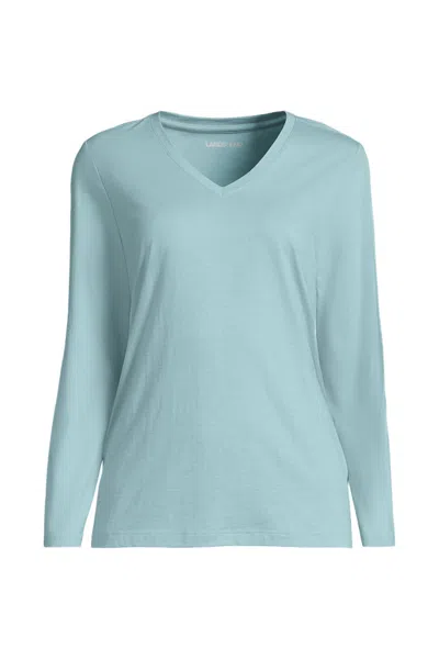 Lands' End Petite Supima Cotton Long Sleeve V-neck T-shirt In Green
