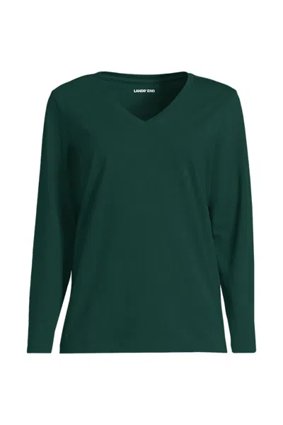 Lands' End Petite Supima Cotton Long Sleeve V-neck T-shirt In Green