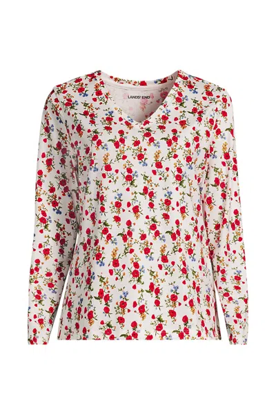 Lands' End Petite Supima Cotton Long Sleeve V-neck T-shirt In Ivory