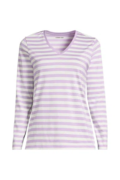 Lands' End Petite Supima Cotton Long Sleeve V-neck T-shirt In Purple