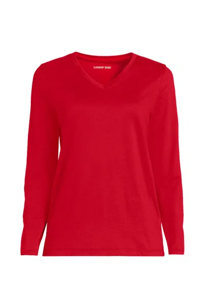 Lands' End Petite Supima Cotton Long Sleeve V-neck T-shirt In Red