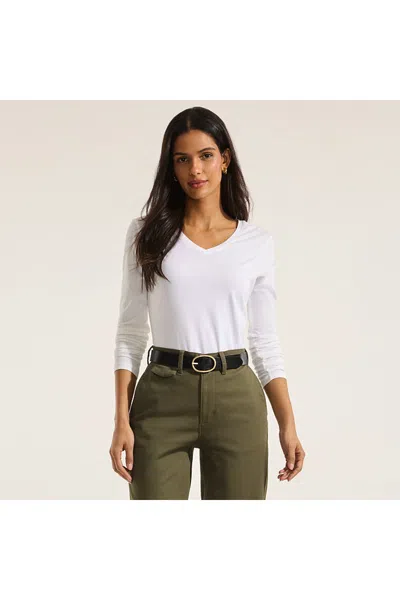 Lands' End Petite Supima Cotton Long Sleeve V-neck T-shirt In White