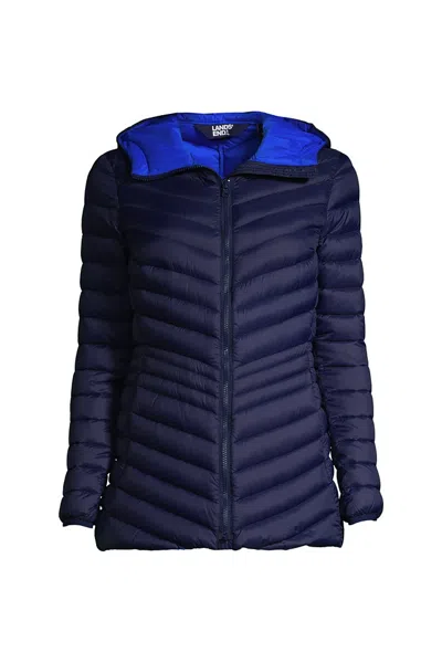 Lands' End Petite Wanderweight Packable Down Long Jacket In Blue