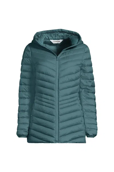Lands' End Petite Wanderweight Packable Down Long Jacket In Green