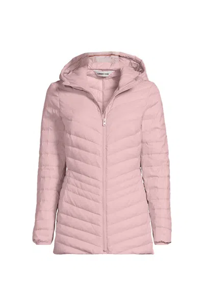 Lands' End Petite Wanderweight Packable Down Long Jacket In Pink