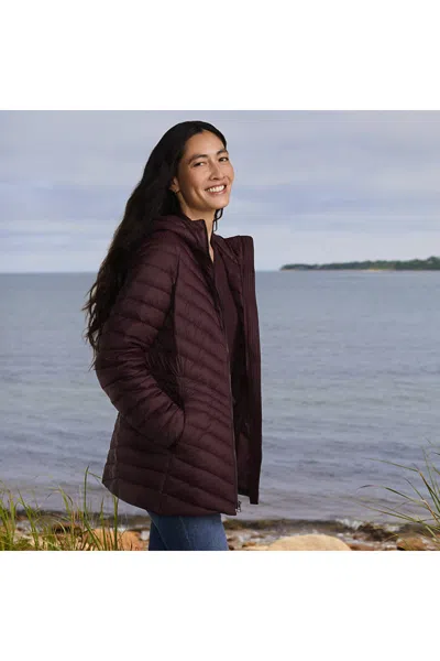Lands' End Petite Wanderweight Packable Down Long Jacket In Brown