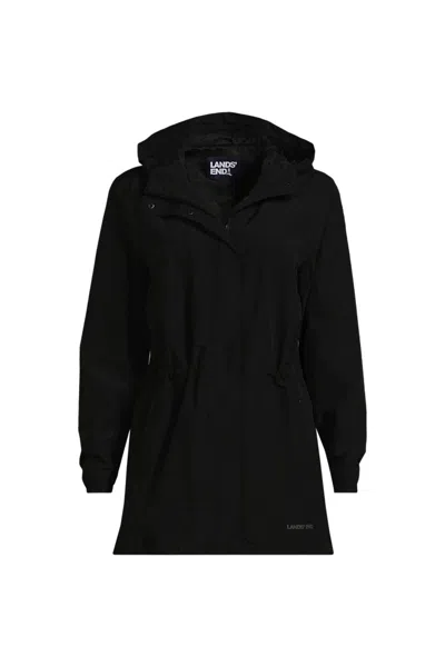 Lands' End Petite Waterproof Hooded Packable Raincoat In Black