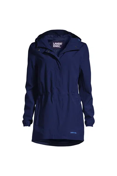 Lands' End Petite Waterproof Hooded Packable Raincoat In Blue