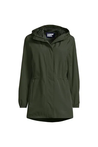 Lands' End Petite Waterproof Hooded Packable Raincoat In Green