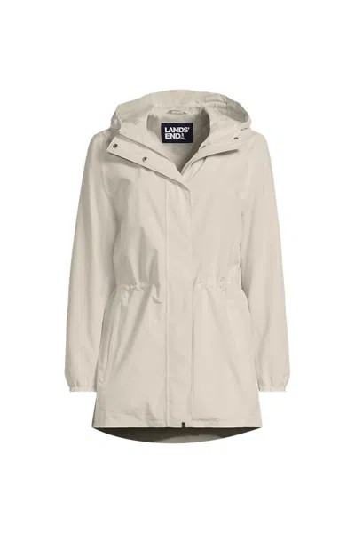 Lands' End Petite Waterproof Hooded Packable Raincoat In Ivory