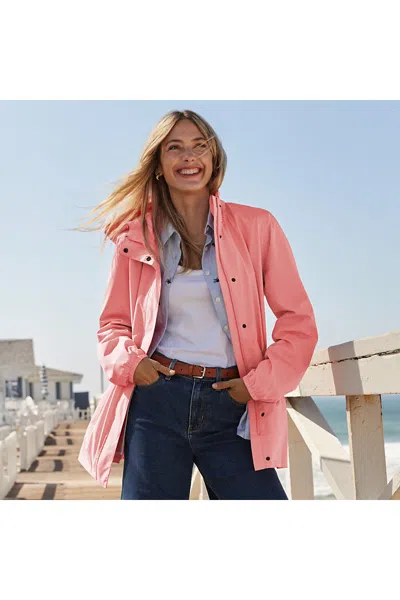 Lands' End Petite Waterproof Hooded Packable Raincoat In Pink