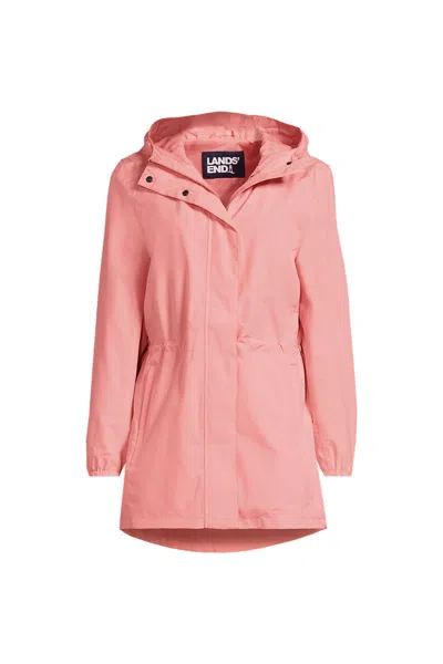Lands' End Petite Waterproof Hooded Packable Raincoat In Pink