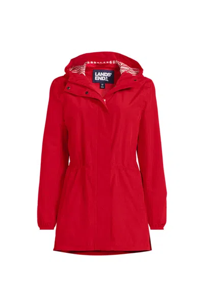 Lands' End Petite Waterproof Hooded Packable Raincoat In Red