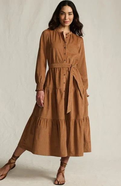 Lands' End Pinwale Cord Smocked Sleeve Maxi Dress In Brown