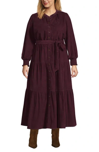Lands' End Pinwale Cord Smocked Sleeve Maxi Dress In Purple