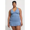 Lands' End Pique Halter Ruffle Hem Mini Swim Dress Swimsuit In Dusk Sky