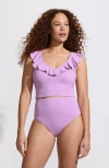 Lands' End Pique Ruffle Tankini Top And High Waisted Bottom Swimsuit Set In Wild Lilac