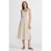 Lands' End Pleated Square Neck Cotton Poplin Midi Dress In Gold