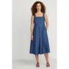 Lands' End Pleated Square Neck Cotton Poplin Midi Dress