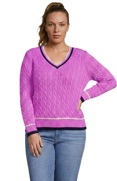 Lands' End Plus Drifter Cable V-neck Sweater In Purple