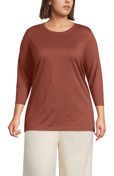 Lands' End Plus Size 3/4 Sleeve Cotton Supima Tunic In Brown