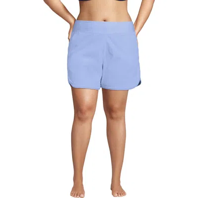 Lands' End Plus Size 5" Board Shorts With Panty In Soft Cloud Blue