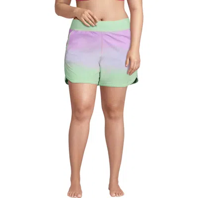 Lands' End Plus Size 5" Board Shorts With Panty In Wild Lilac/mint Ombre