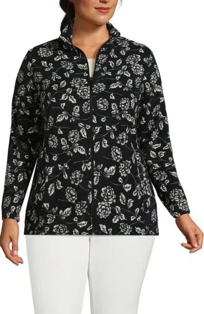 Lands' End Plus Size Anyweather Fleece Full Zip Jacket In Black Stem Floral