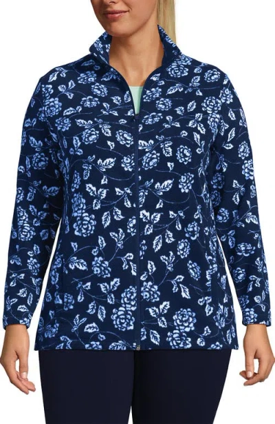 Lands' End Plus Size Anyweather Fleece Full Zip Jacket In Deep Sea Navy Stem Floral