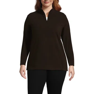Lands' End Anyweather Fleece Quarter Zip Pullover In Deep Chocolate