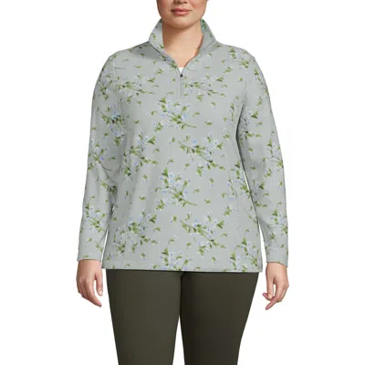 Lands' End Anyweather Fleece Quarter Zip Pullover In Pale Gray Floral