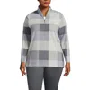 Lands' End Anyweather Fleece Quarter Zip Pullover In Surf Gray Buffalo Check