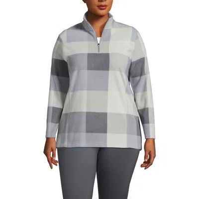 Lands' End Anyweather Fleece Quarter Zip Pullover In Surf Gray Buffalo Check