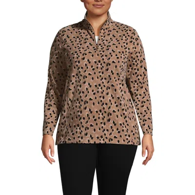 Lands' End Anyweather Fleece Quarter Zip Pullover In Warm Tawny Brown Animal Spots