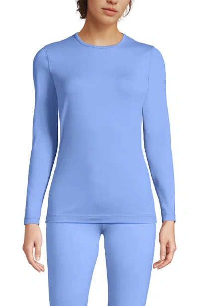 Lands' End Plus Size Baselayer Cozy Thermaskin Crewneck Top In Blue