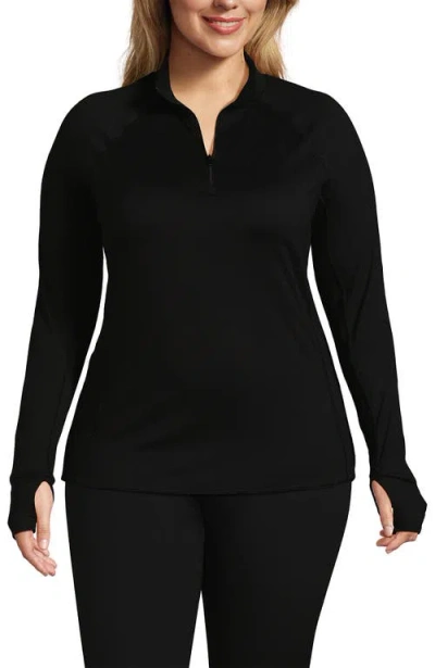 Lands' End Plus Size Baselayer Cozy Thermaskin Quarter Zip Top In Black