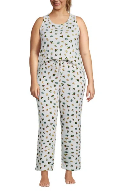 Lands' End Plus Size Brushed Cozy Waffle Jersey 3 Piece Pajama Set In Multi