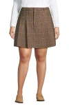 Lands' End Plus Size Brushed Flannel Pleated Mini Skirt In Brown