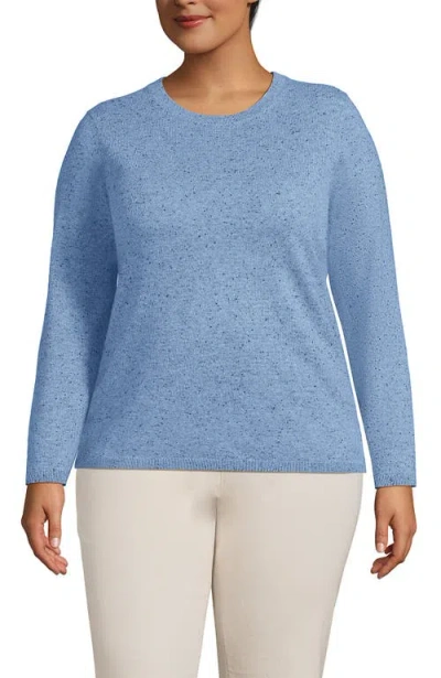 Lands' End Plus Size Cashmere Sweater In Cloudy Blue Heather Donegal