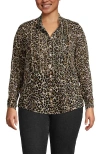 Lands' End Plus Size Chiffon Ruffle Front Long Sleeve Top In Multi