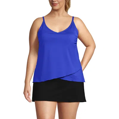 Lands' End Plus Size Chlorine Resistant Tulip Hem Tankini Swimsuit Top In Blue