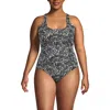 Lands' End Plus Size Chlorine Resistant X-back High Leg Soft Cup Tugless Sporty One Piece In Black/white Abstract Floral